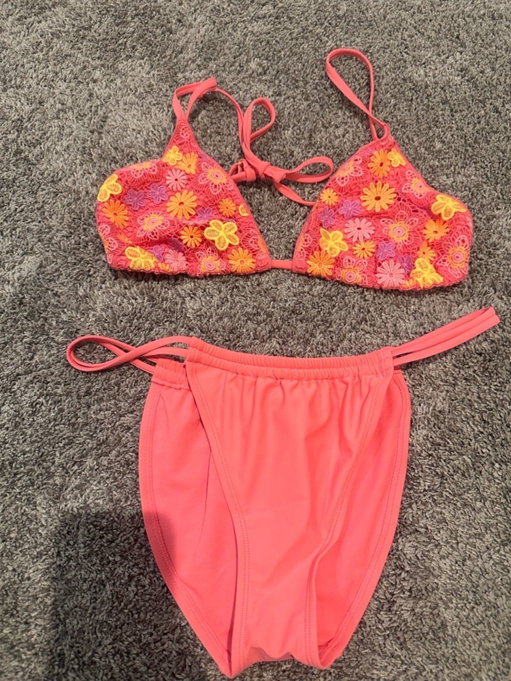 Coral Floral Crochet Bikini Set